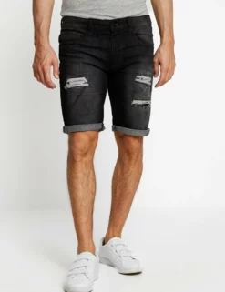 INDICODE JEANSKADEN HOLES - Jeansshorts - Black